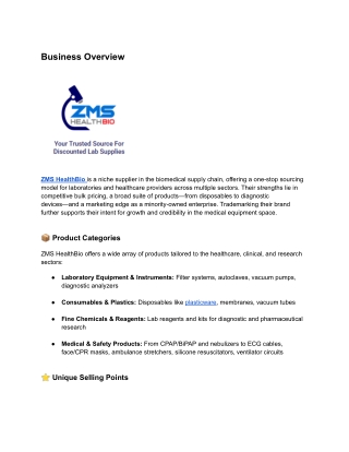 ZMS HealthBio Business Overview