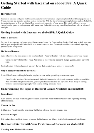 Getting Started with baccarat on sbobet888 A Quick Guide