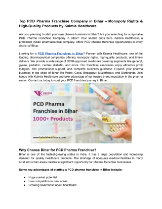 PCD Pharma Franchise in Bihar