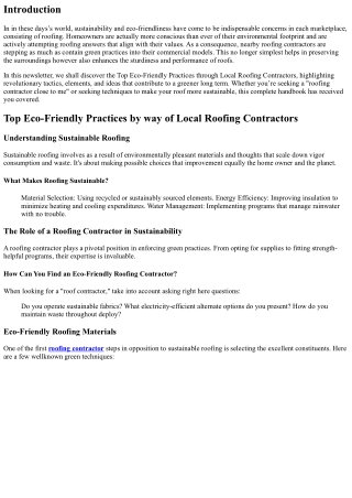 Top Eco-Friendly Practices by way of Local Roofing Contractors
