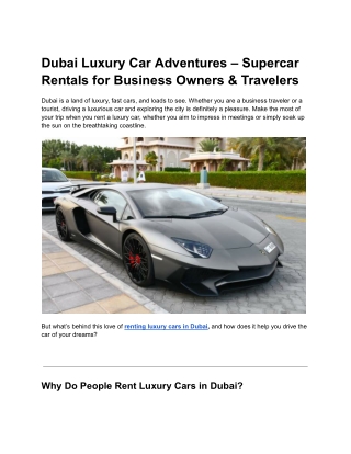 Dubai Luxury Car Adventures – Supercar Rentals for Business Owners & Travelers