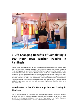 Life-Changing Benefits of Completing a 500 Hour Yoga Teacher Training Rishikesh