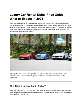 Luxury Car Rental Dubai Price Guide – What to Expect in 2025