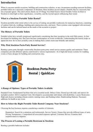 10 Things You Didn't Know About Portable Toilets for Lease in Stockton