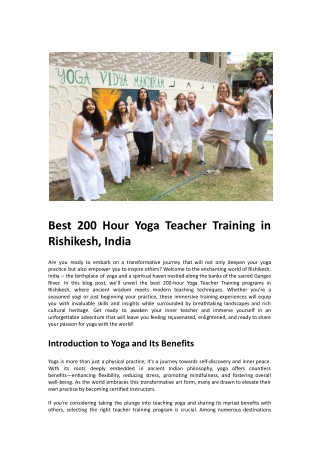 Best 200 Hour Yoga Teacher Training in Rishikesh, India