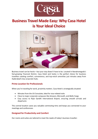 Business Travel Made Easy: Why Casa Hotel is Your Ideal Choice