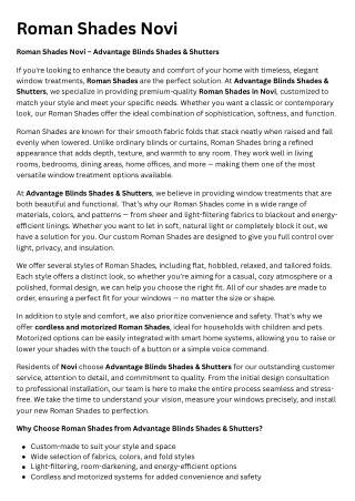 Roman Shades Novi