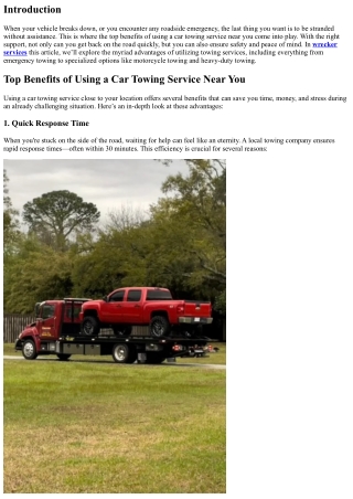 Top Benefits of Using a Car Towing Service Near You