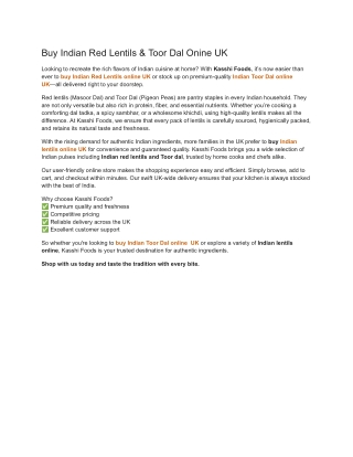 Buy Indian Red Lentils & Toor Dal Onine UK