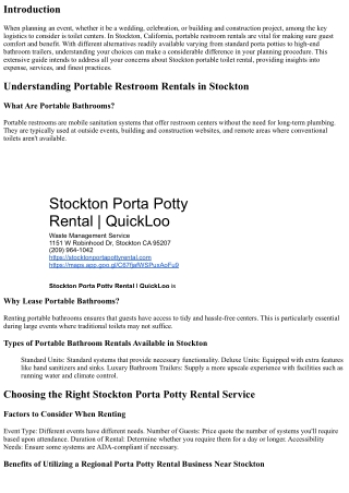 Portable Restroom Rentals in Stockton: Whatever You Required to Know