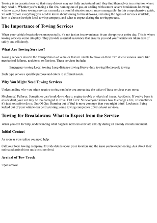 Towing for Breakdowns: What to Expect from the Service