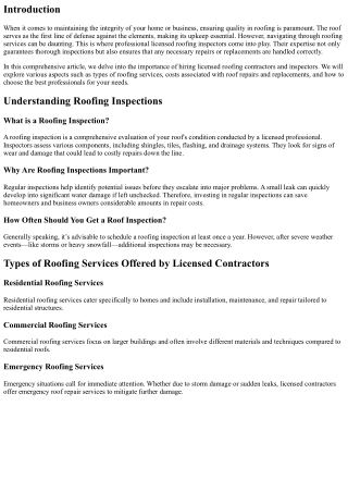 Ensuring Quality with Professional Licensed Roofing Inspectors