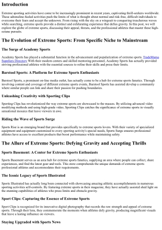 Extreme Sports: Pressing Borders and Levitating