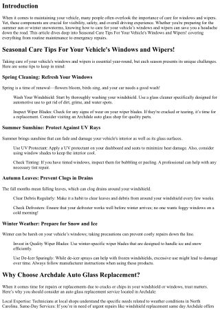 Seasonal Care Tips For Your Vehicle's Windows and Wipers!