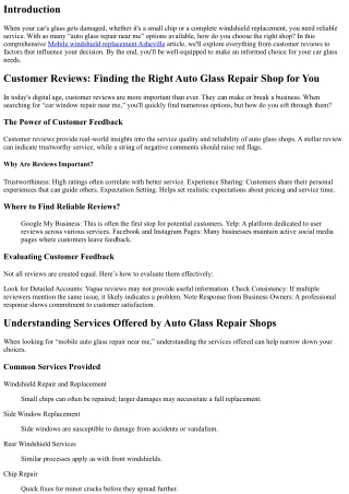 Customer Reviews: Finding the Right Auto Glass Repair Shop for You