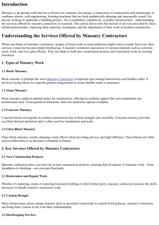 Understanding the Services Offered by Masonry Contractors