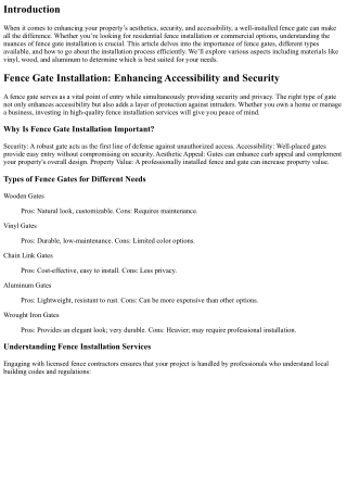 Fence Gate Installation: Enhancing Accessibility and Security