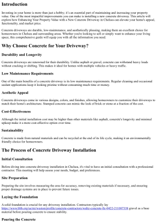 Enhancing Your Property Value with a New Concrete Driveway in Chelsea