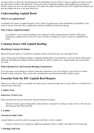 Essential Tools for DIY Asphalt Roof Repairs