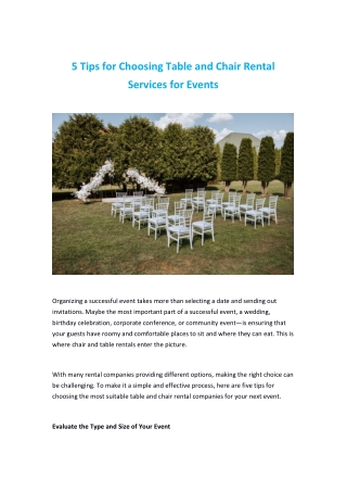 5 Tips for Choosing Table and Chair Rental Services for Events