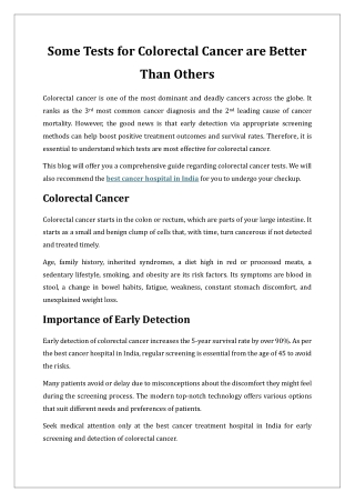 Some Tests for Colorectal Cancer are Better Than Others