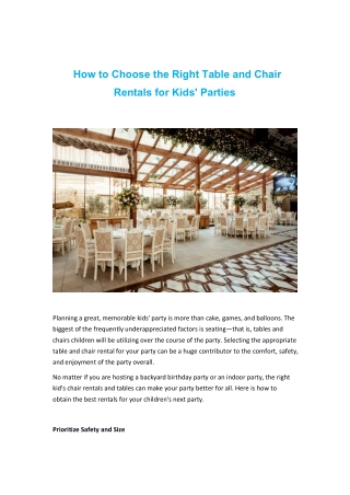 How to Choose the Right Table and Chair Rentals for Kids' Parties