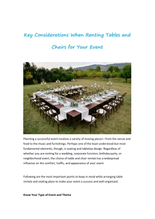 Key Considerations When Renting Tables and Chairs for Your Event