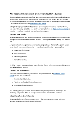 Why Trademark Name Search Is Crucial Before You Start a Business