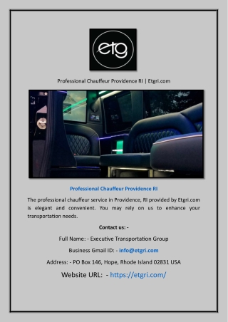 Professional Chauffeur Providence RI | Etgri.com