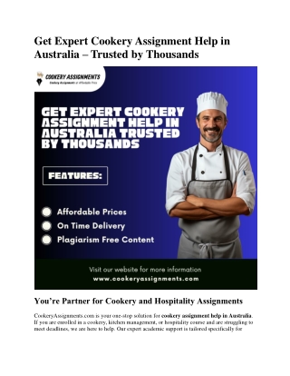 Get Expert Cookery Assignment Help in Australia