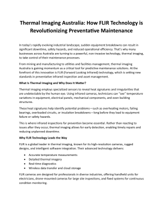 Thermal Imaging Australia_How FLIR Technology is Revolutionizing Preventative Maintenance