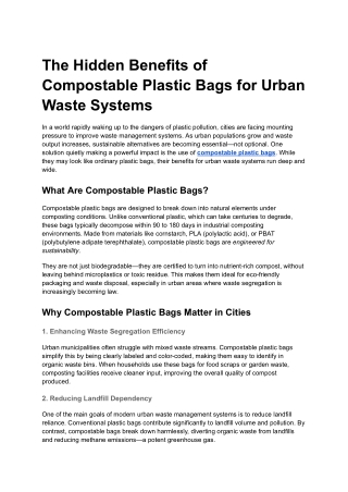 The Hidden Benefits of Compostable Plastic Bags for Urban Waste Systems