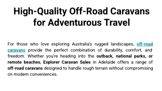 High-Quality Off-Road Caravans for Adventurous Travel