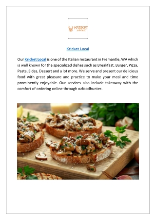 Kricket Local Fremantle Menu | Order Online For Pickup