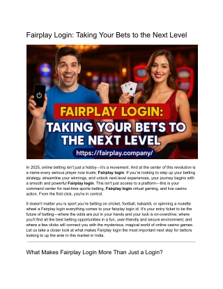 Fairplay Login_ Taking Your Bets to the Next Level