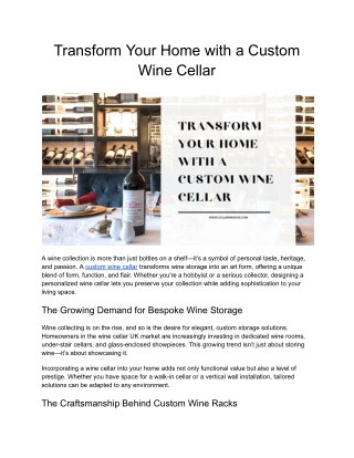 Transform Your Home with a Custom Wine Cellar