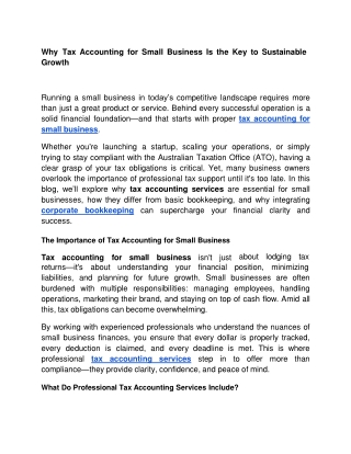 Why Tax Accounting for Small Business Is the Key to Sustainable Growth