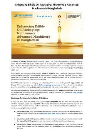Enhancing Edible Oil Packaging Nichrome's Advanced Machinery in Bangladesh.