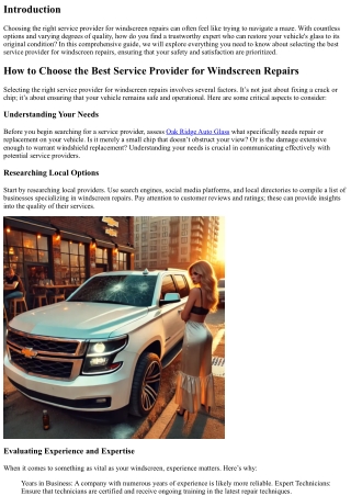 How to Choose the Best Service Provider for Windscreen Repairs