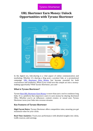 URL Shortener Earn Money Unlock Opportunities with Tyrano Shortener