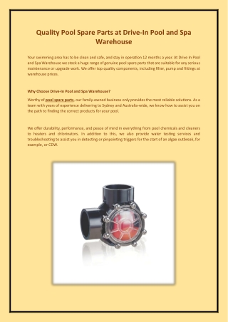 Quality Pool Spare Parts at Drive-In Pool and Spa Warehouse