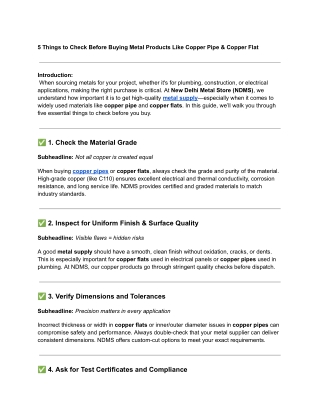 5 Things to Check Before Buying Metal Products Like Copper Pipe & Copper Flat