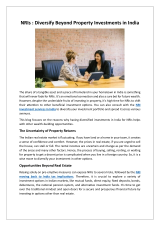 NRIs Diversify Beyond Property Investments in India