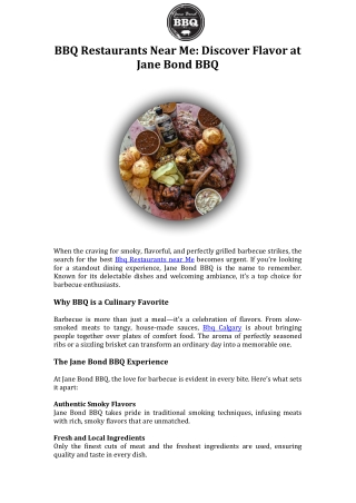 BBQ Restaurants Near Me Discover Flavor at Jane Bond BBQ