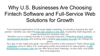 Why U.S. Businesses Are Choosing Fintech Software and Full-Service Web Solutions for Growth