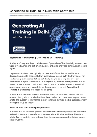 Generating AI Training in Delhi