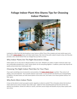 Foliage Indoor Plant Hire Shares Tips for Choosing Indoor Planters