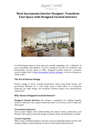 West Sacramento Interior Designer Transform Your Space with Designed Curated Interiors
