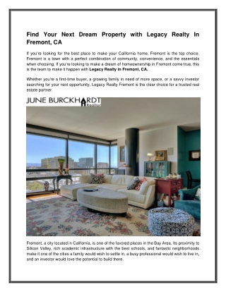 Buy or Sell Homes with Legacy Realty  Fremont, CA Real Estate