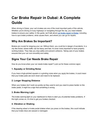 Car Brake Repair in Dubai_ A Complete Guide